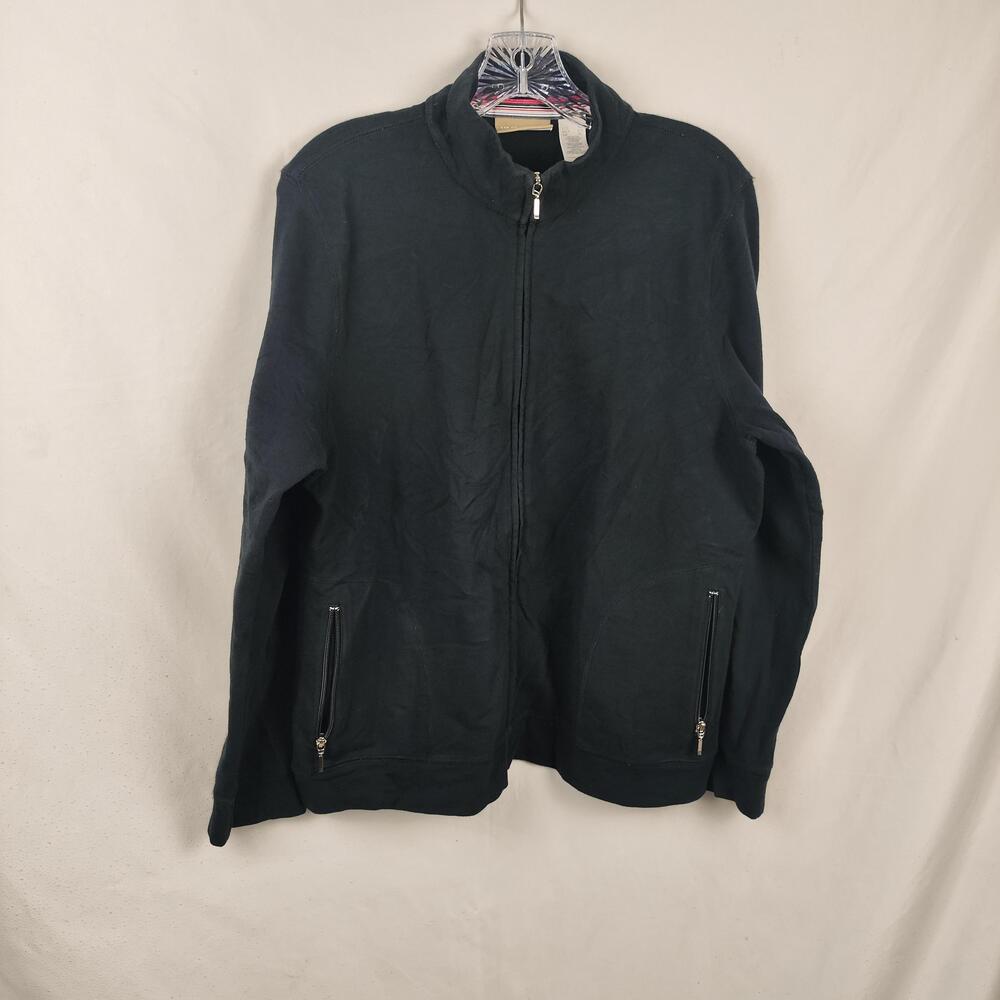 Liz Claiborne Jacket Womens XL Black Knit Full Zip Collared Zip Pockets